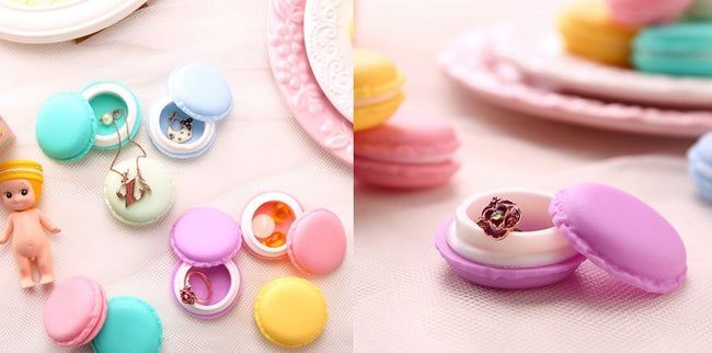 Macaron boxes in an array of pastel hues