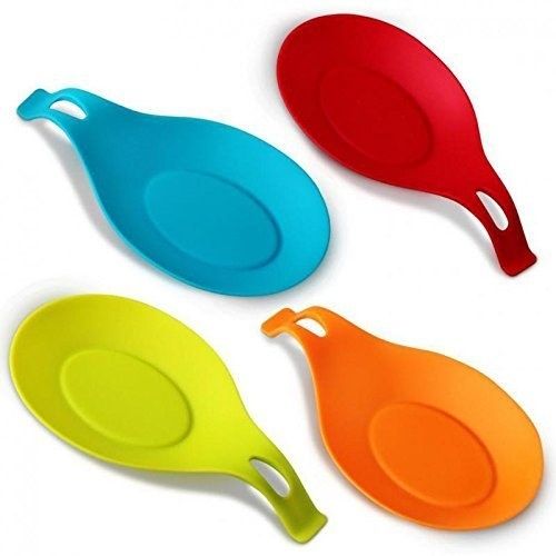 Three colorful spoon rests.