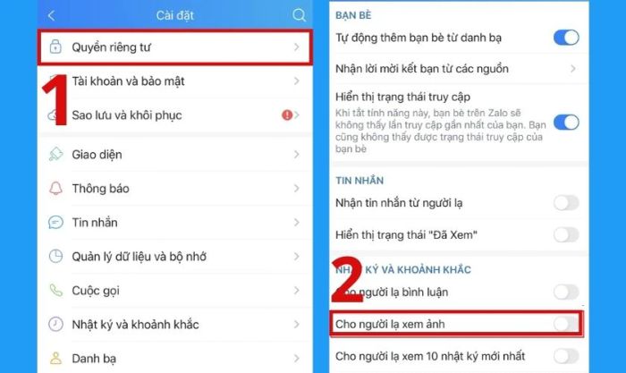 Tắt quyền xem ảnh đối với người lạ