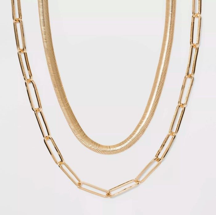 The gold necklace set.
