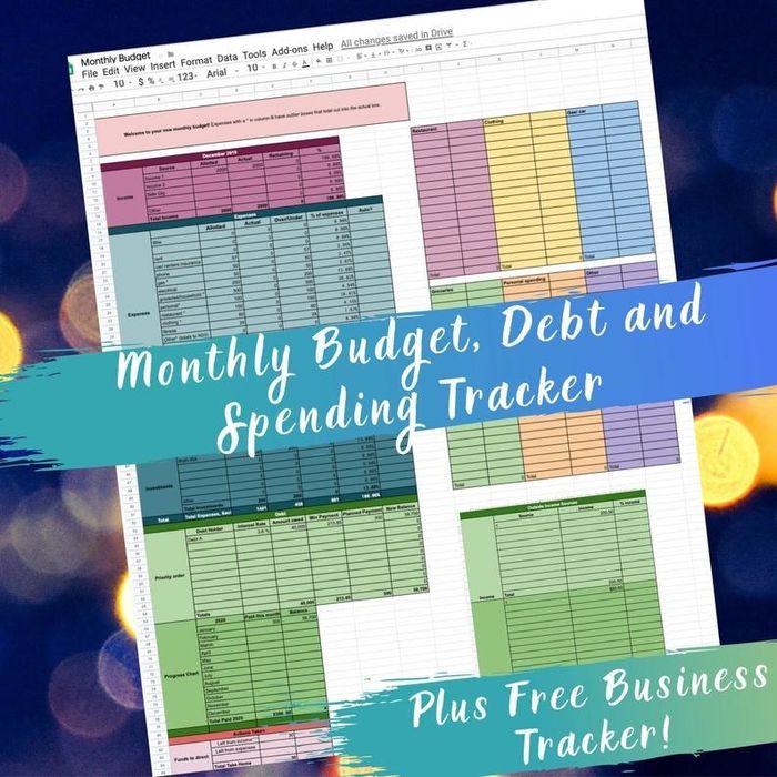 A vibrant and colorful monthly budget tracker designed to help users monitor their expenses effectively.