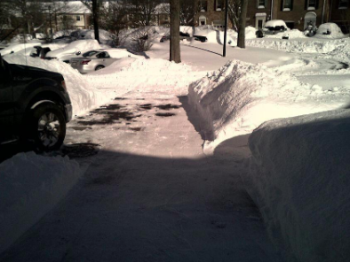 A picture of a cleared walkway after using the snow thrower.