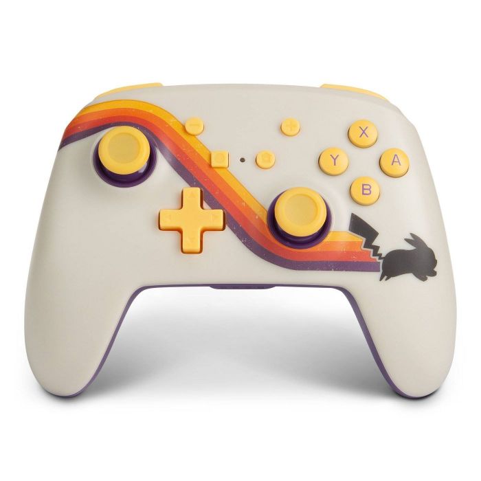 This controller features a vintage-style swoosh with a charming Pikachu profile design.