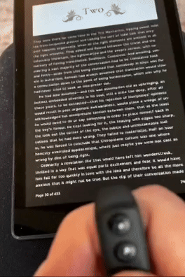 A person reading a book or tablet.
