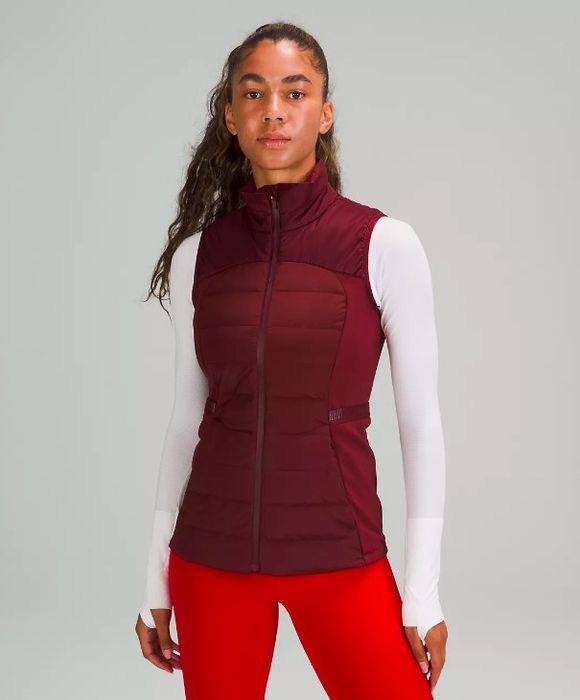 Model showcasing the red vest
