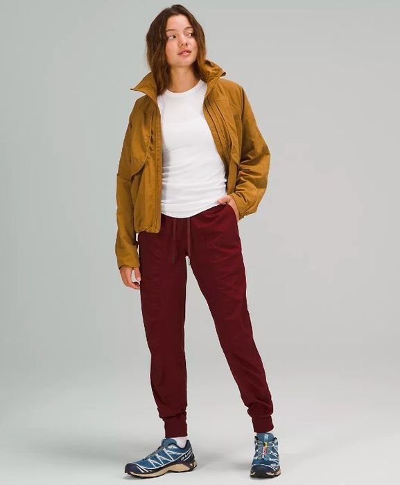 Model showing off the red joggers