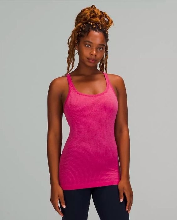 Model showcasing the pink tank top