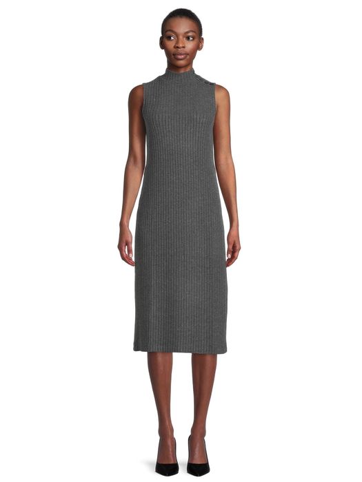 model showcasing the dress in charcoal grey