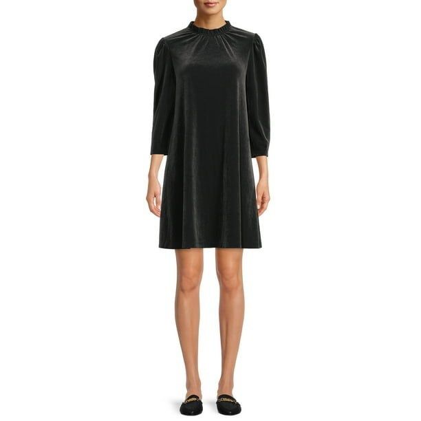 The model is wearing the dress in black.