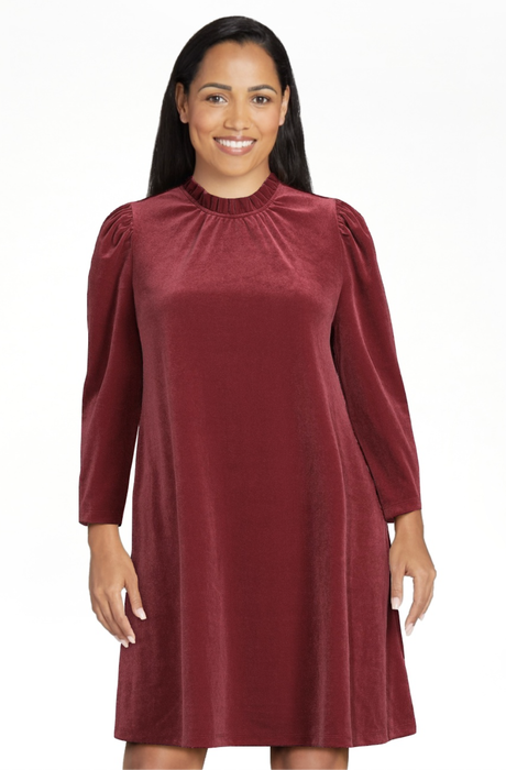 The model is wearing the dress in red.