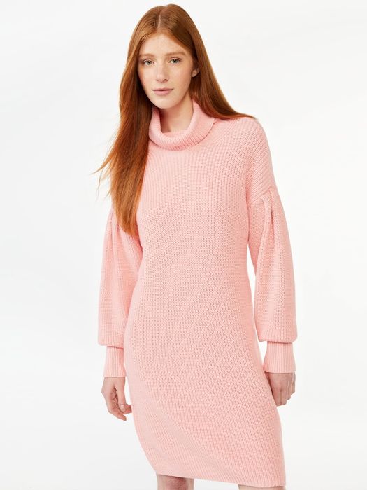 model wearing the dress in the 'silver pink twist' color