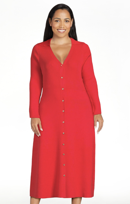 model showcasing the dress in red