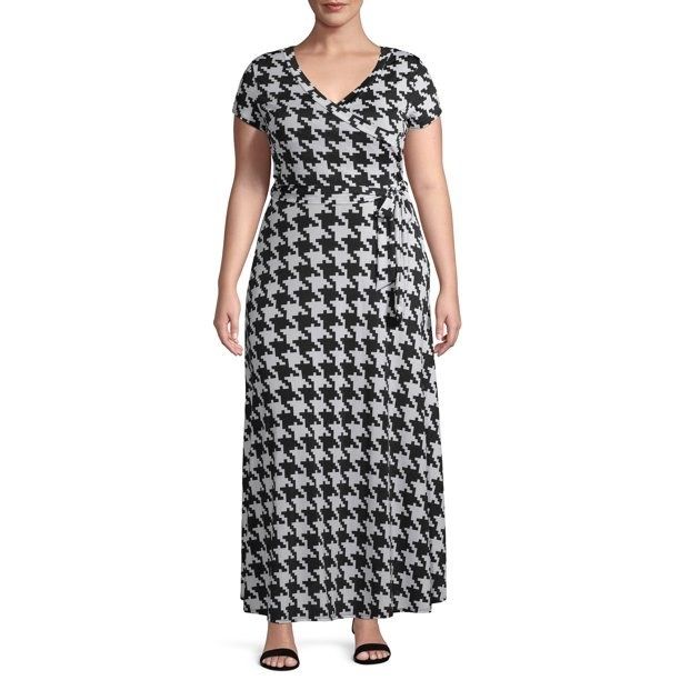 Model showcasing the houndstooth print dress