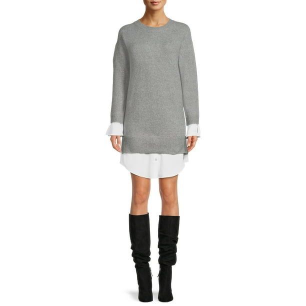 model styling the mixed media shirt dress