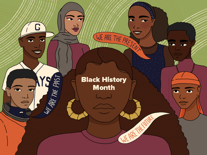 A graphic for Black History Month 2023, showcasing both historical figures and modern-day heroes.