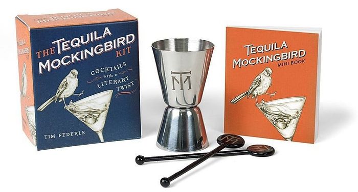 The Tequila Mockingbird Kit includes two cocktail stirrers, a bartender's jigger, and a mini booklet to elevate your mixing experience.
