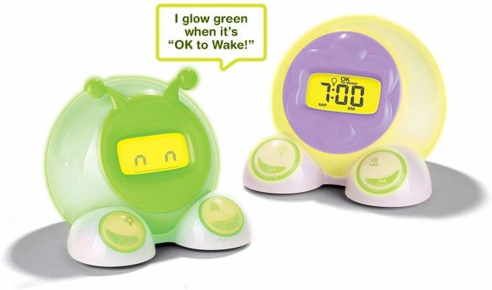 alarm clocks that say "I glow green when it's ok to wake!"