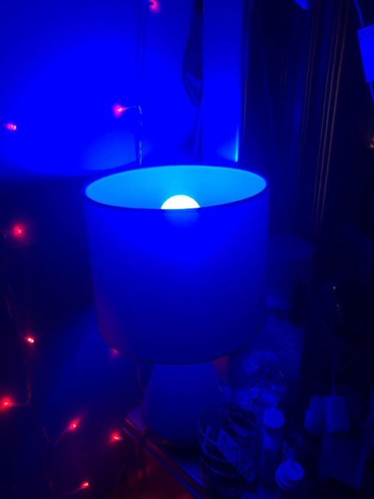 The light glowing in a tranquil blue shade.