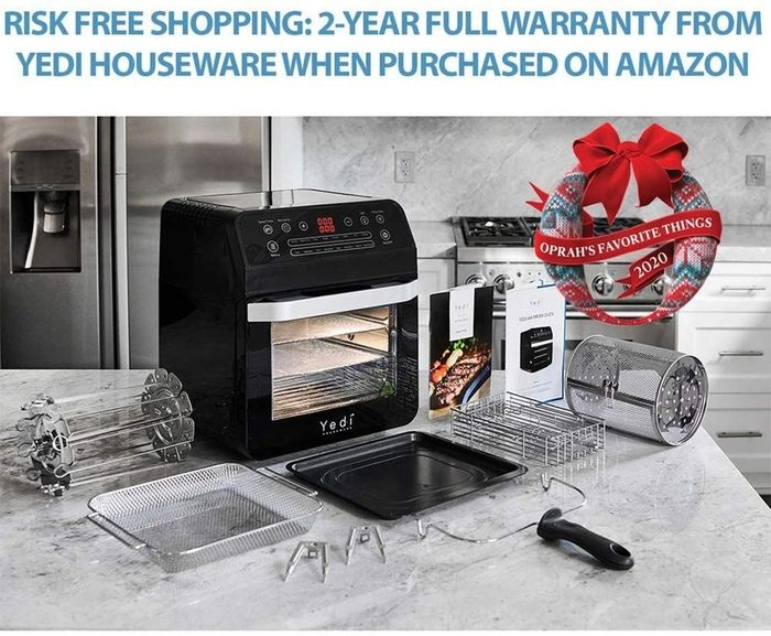 The air fryer accompanied by various accessories