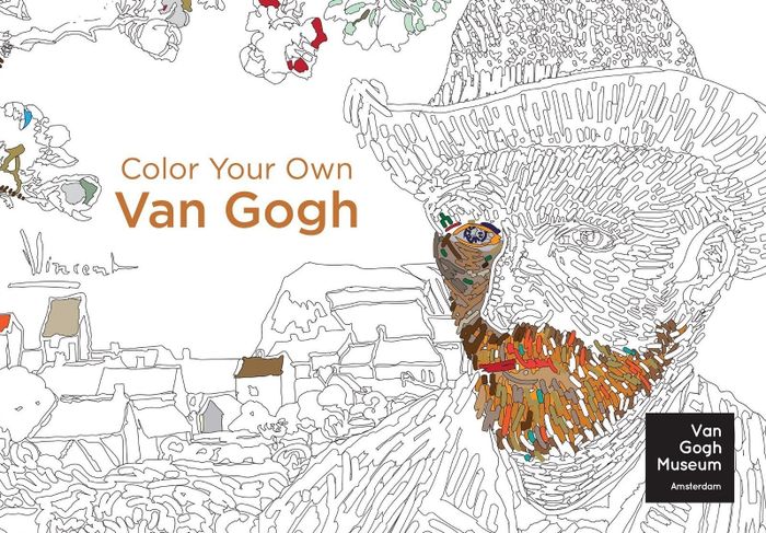The cover of this coloring book is designed in the unmistakable style of one of Van Gogh's iconic paintings.