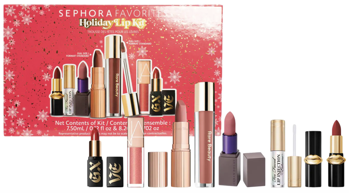 The beautifully packaged gift box filled with an assortment of lip products, ready for gifting.