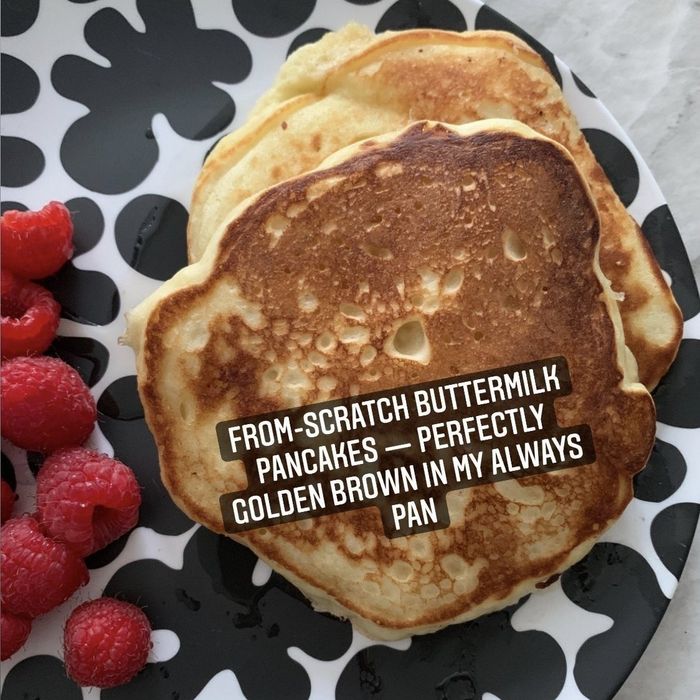 My photo of perfectly golden brown pancakes made from scratch in my Always Pan, with the caption: 'From scratch — perfectly golden brown in my Always Pan.'