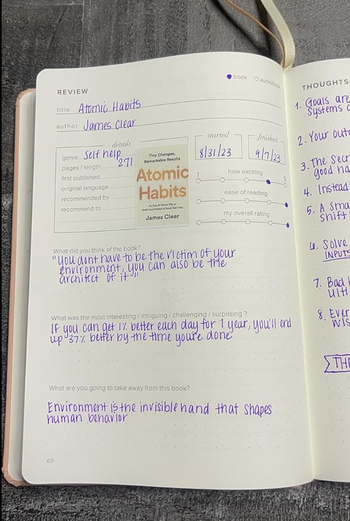 The journal opened to a review page for: