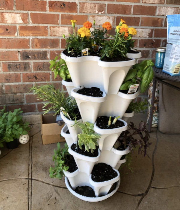 reviewer's photo of the white planter