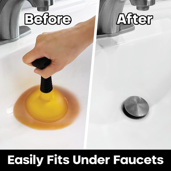 a sink with a clog, then a sink freed from the clog