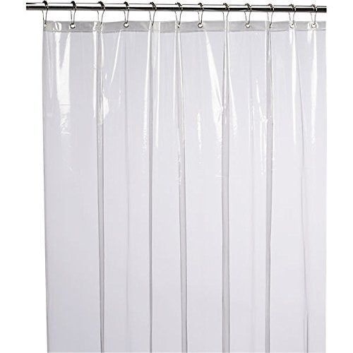 A transparent shower liner.