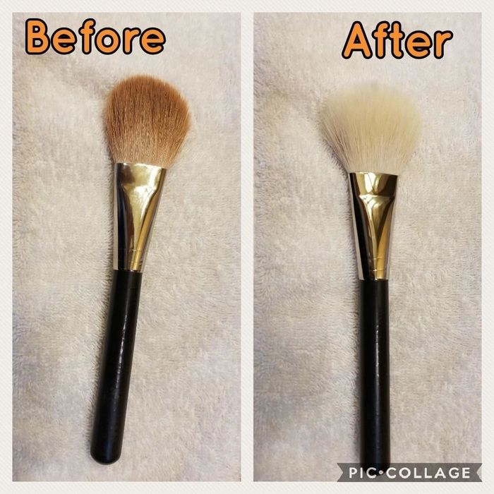 Before and after image of a dirty brush from a reviewer