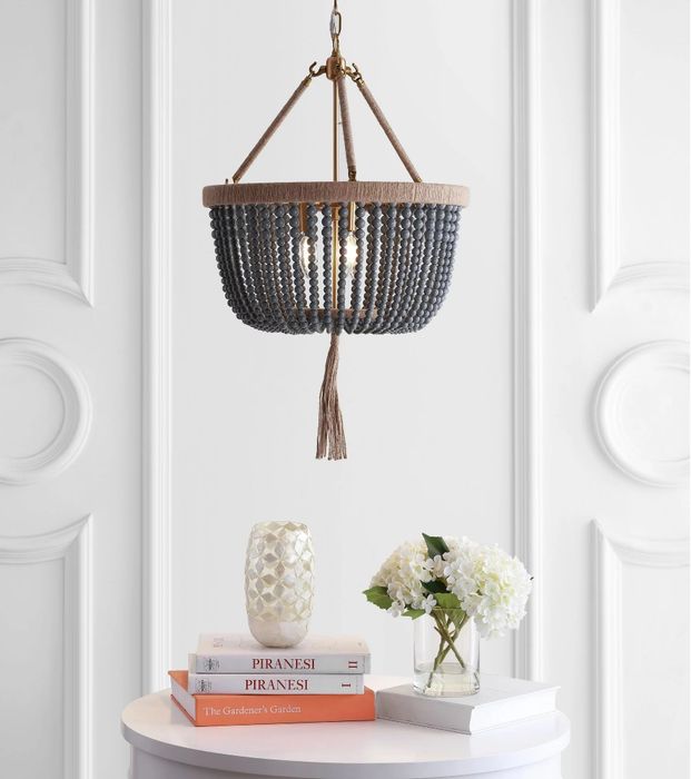 A brown beaded pendant chandelier