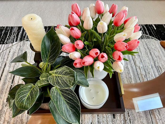 Pink and white artificial tulips