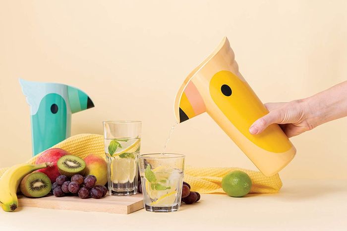 the yellow and blue toucan-themed pitcher