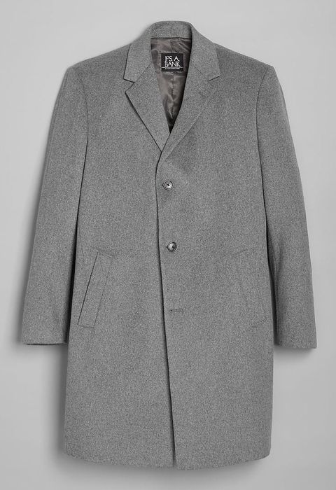 the gray coat adorned with three buttons