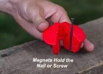 The gadget in its open state, illustrating how the magnets secure the nail in place