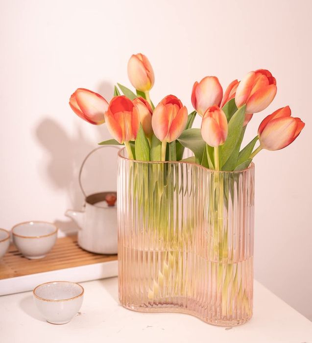 The same vase in a soft pink hue