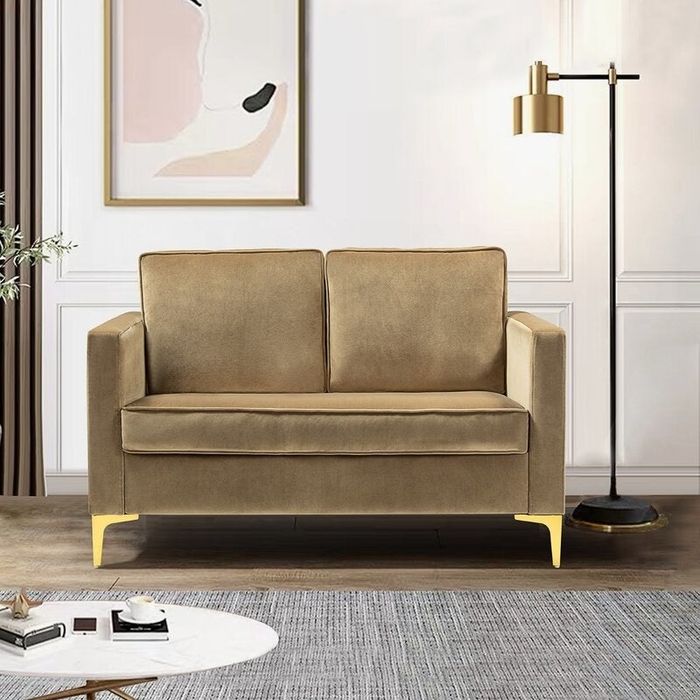 Square arm loveseat in camel color