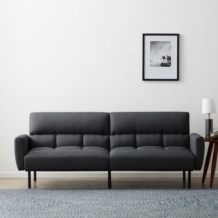 Square arm sofa bed in charcoal gray