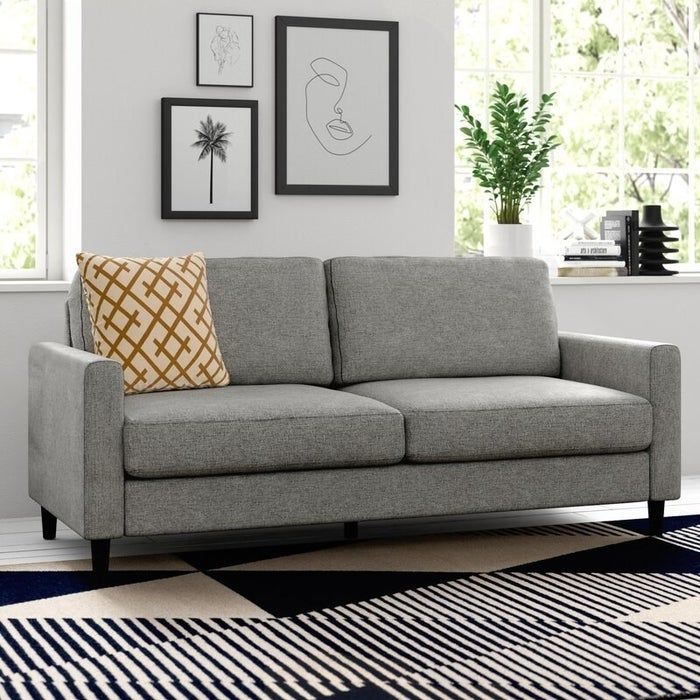 The gray square-arm sofa