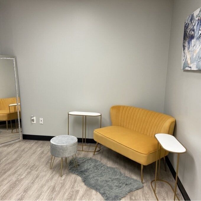 A photo showing the couch in a vibrant yellow hue