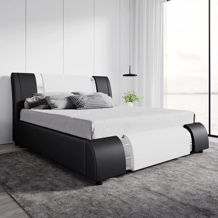 Lifestyle photo of the black-and-white bed