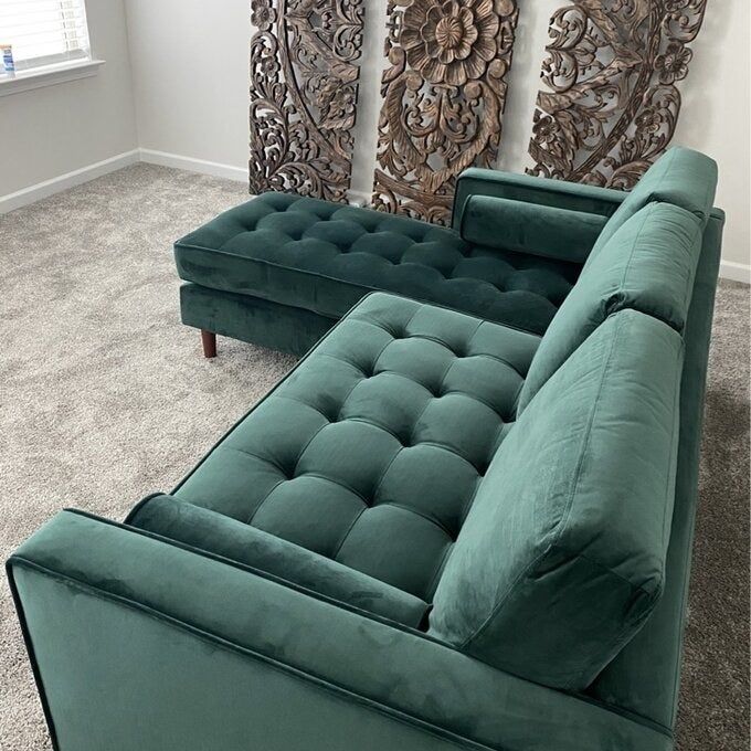 Review image showcasing the copen blue sofa and chaise