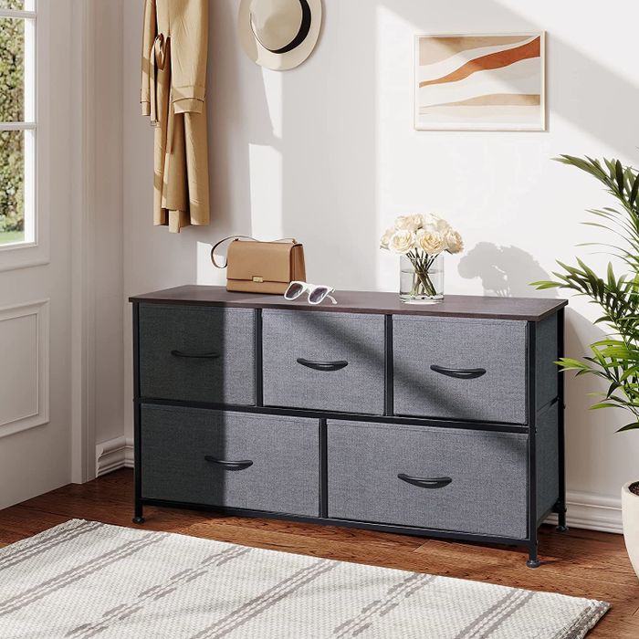 the charcoal gray dresser featuring five spacious storage drawers