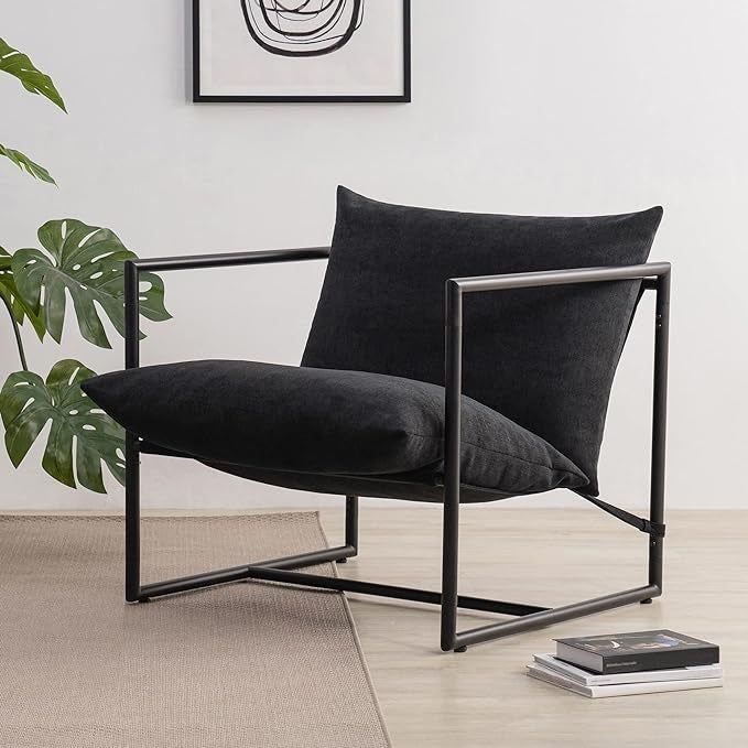 A stylish black sling chair.
