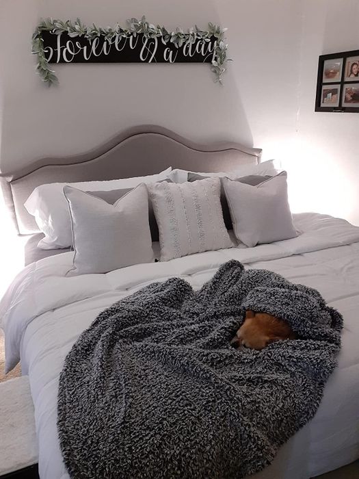 A reviewer’s photo featuring the bed frame in a cozy bedroom setting.