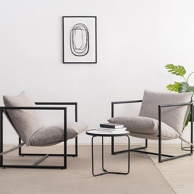 Two sling chairs in a sleek grey color.