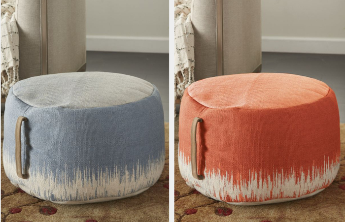 An image of blue and orange round ottomans.