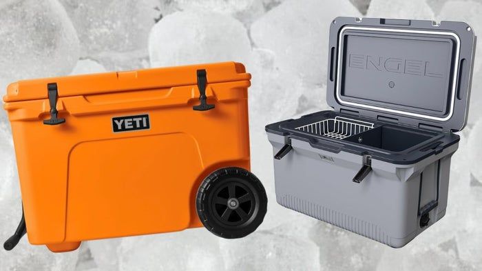Yeti's rolling cooler and Engel's cooler