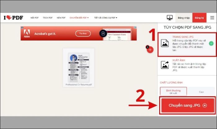 Chuyển đổi file PDF sang JPG trực tuyến